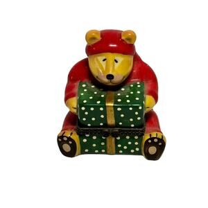 Vintage "Sweet Dreams" Teddy Bear Hinged Trinket Box Used Hand Painted